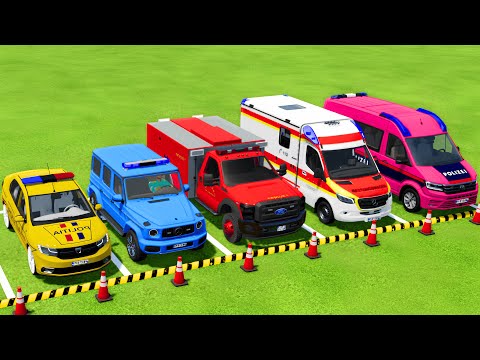 TRANSPORTING POLICE CARS, FIRE DEPARTMENT, AMBULANCE VEHICLES WITH TRUCKS ! Farming Simulator 22