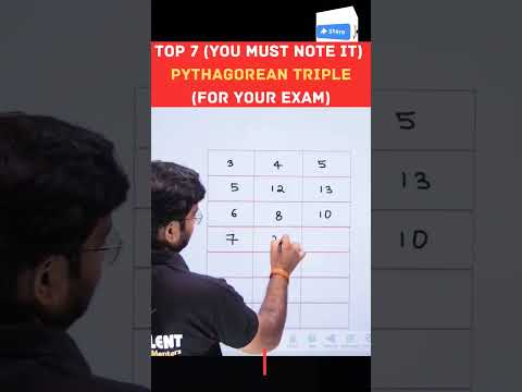 Top 7 Pythagorean triples for exam | Shubham sir math's | icse 10 | SSC | #study #mathtrick#shorts
