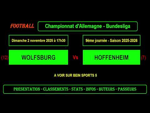WOLFSBURG - HOFFENHEIM : 9ème journée Bundesliga - Football saison 2025/2026