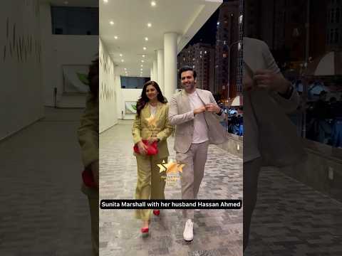 #SunitaMarshall with her husband #HassanAhmed arrived together at #Sher drama mega last episode