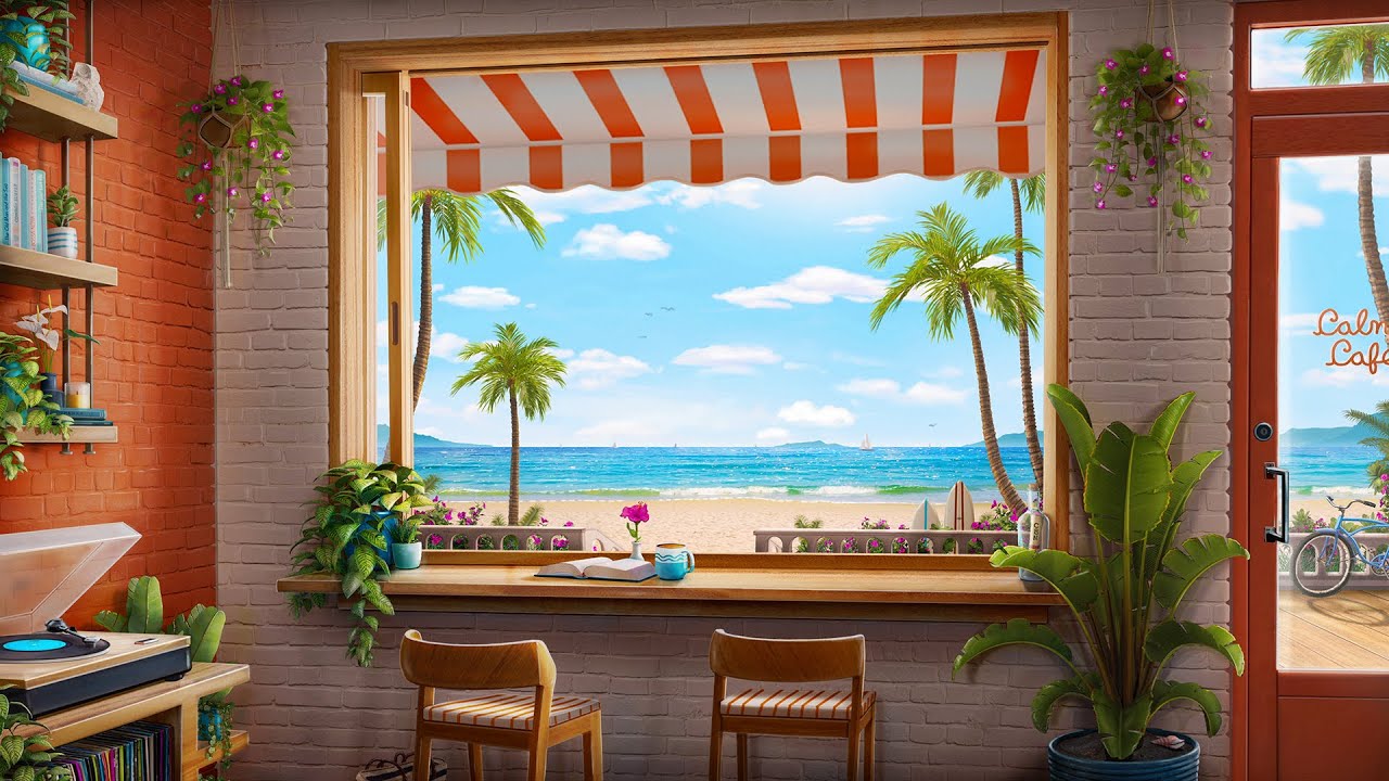 Relaxing Seaside Cafe Ambience with Jazz, Bossa Nova & Ocean Waves 🌊