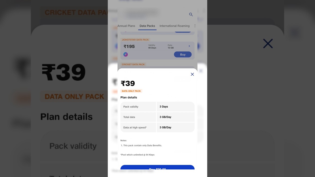 Jio 39 Jio ₹39 Data Pack: Unlimited Benefits & Recharge Offers 📱