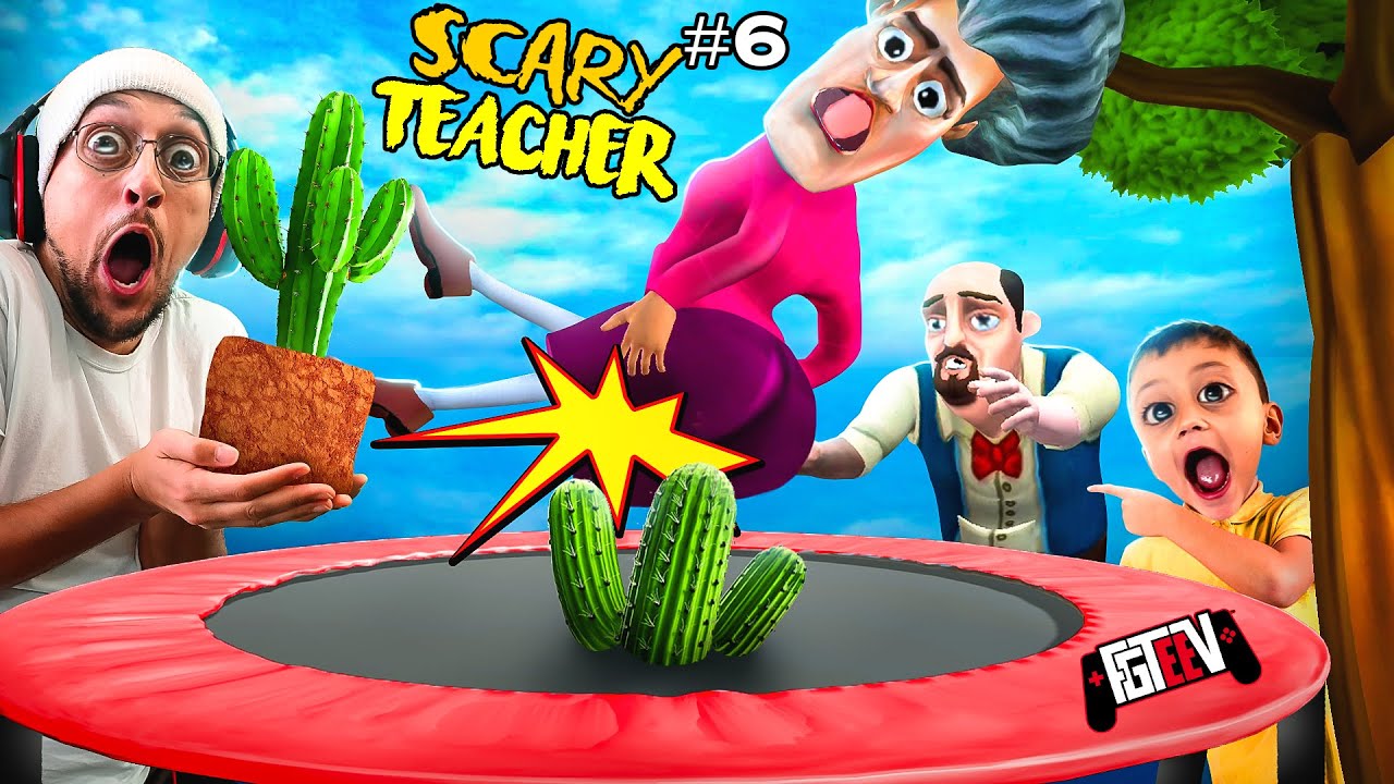SCARY TEACHER vs. CACTUS Trampoline! BBAhahahaha (FGTeeV Completes Chapter 5)