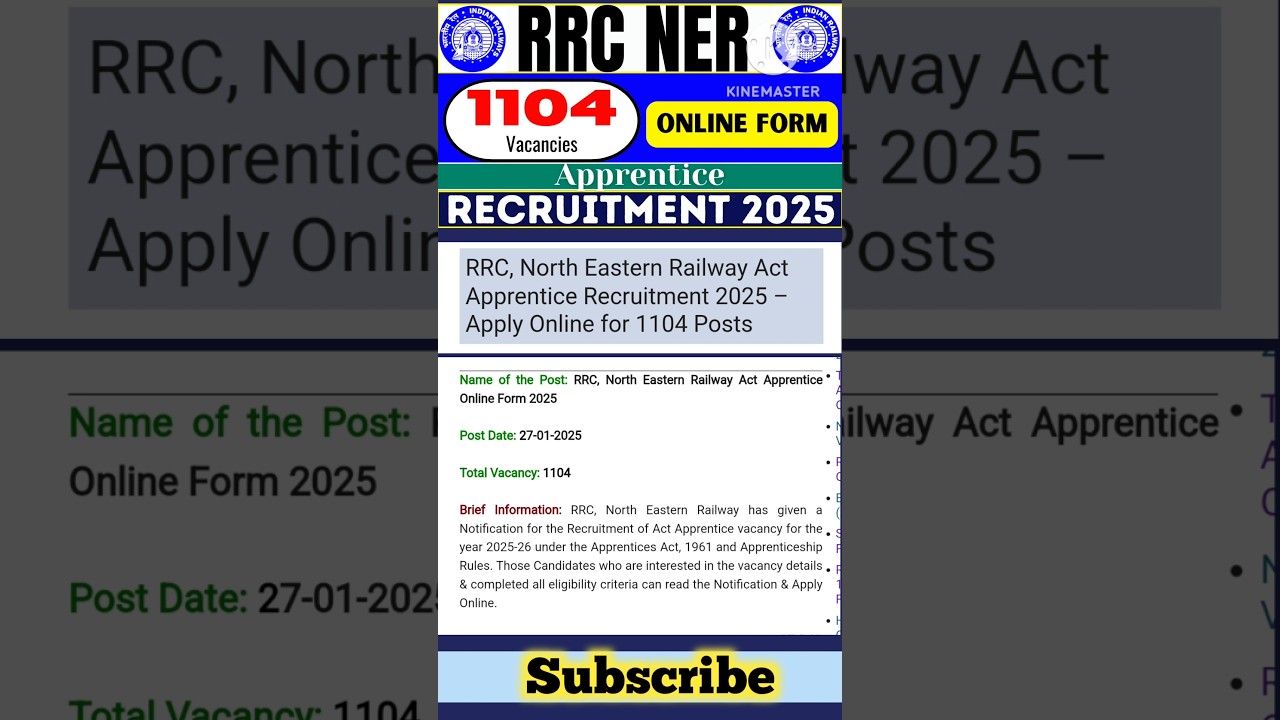 Rrc north eastern railway act apprentice recruitment 2025 - apply online for 1104 posts #job #exam