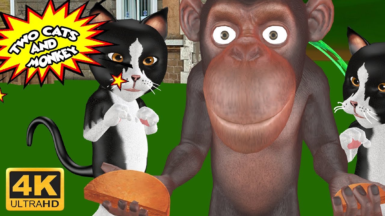 The Monkey & Two Cats Sharing Cake 3D Animated English Moral Stories For Kids | Cartoon For Children