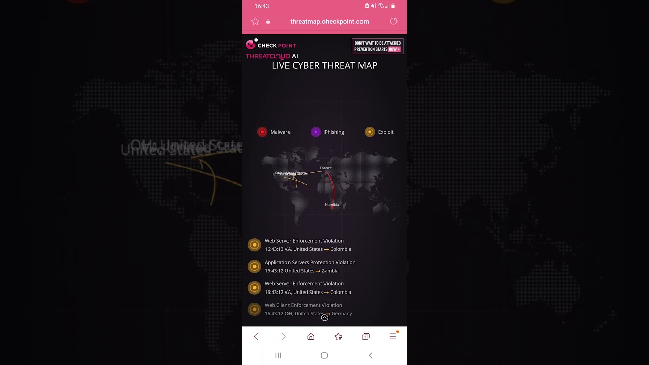 Live Cyber Threat Map by Check Point 🌐