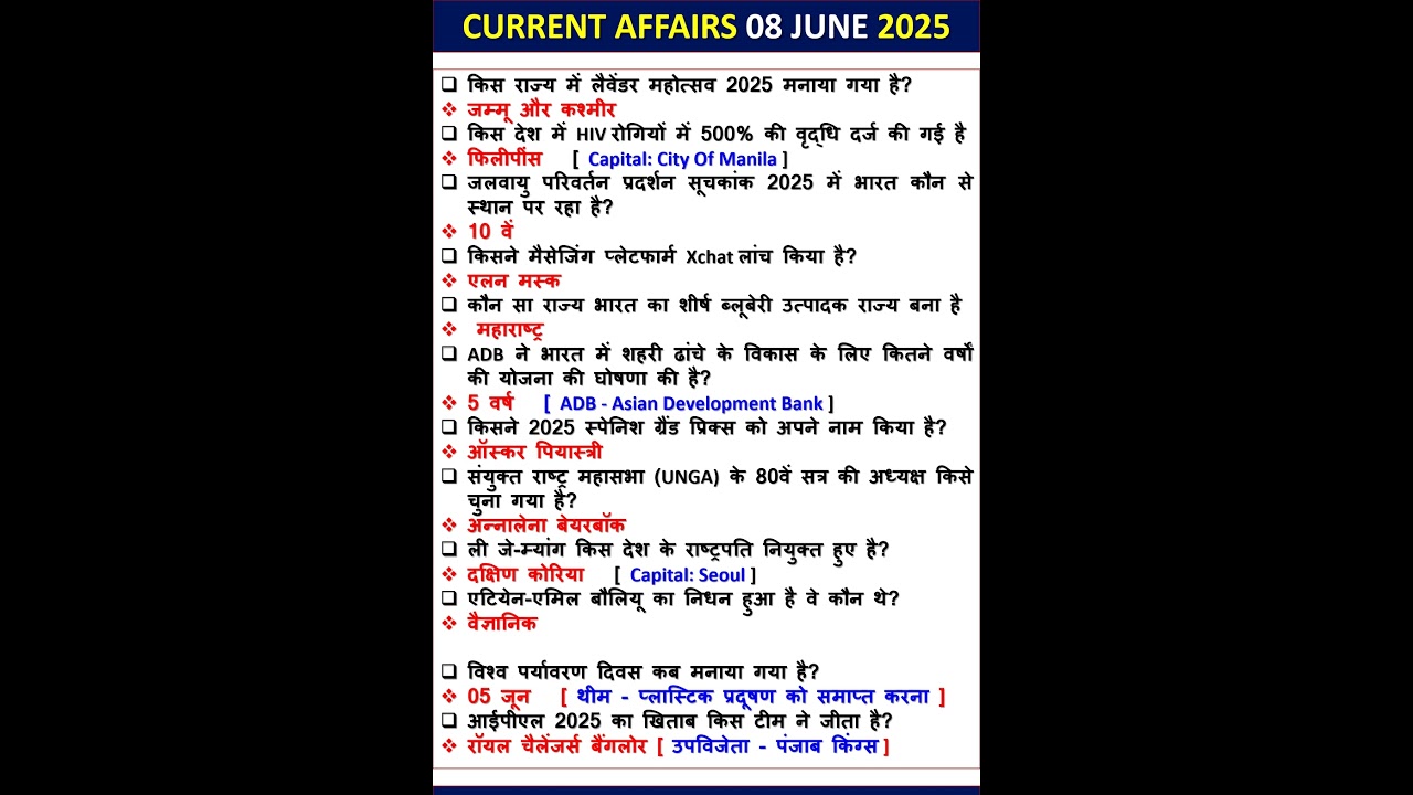 Current Affairs 08 June 2025 📰