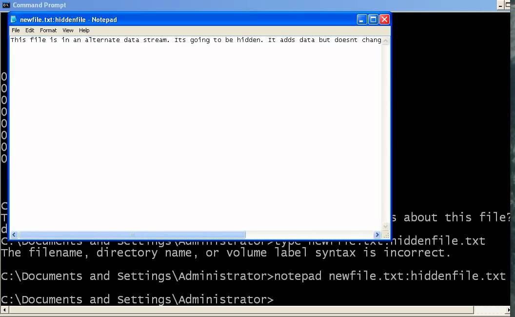Hide Files Using Alternate Data Streams in Windows XP