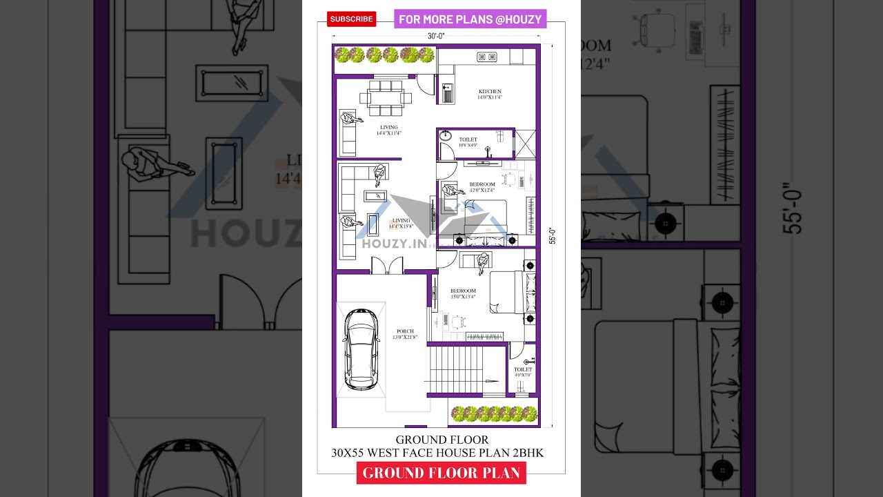 30x55 West-Facing 2BHK House Plan 🏡