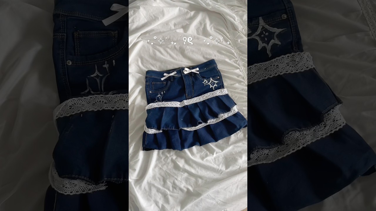 DIY double tier mini skirt ππ«Άπ» upcycling tut idea by @janellewoodss