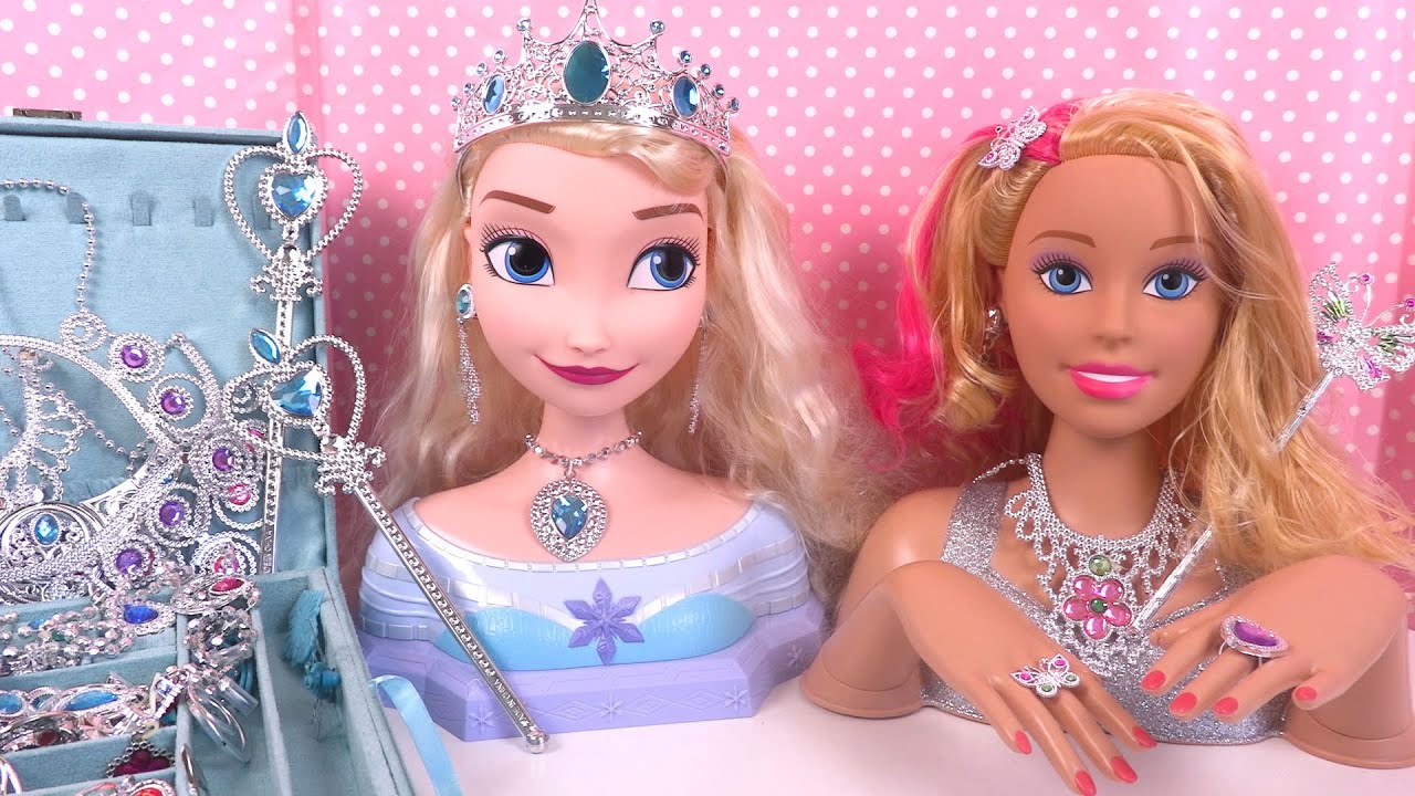 Elsa & Barbie Têtes à Coiffer ❄️ Jouez avec Frozen & Barbie