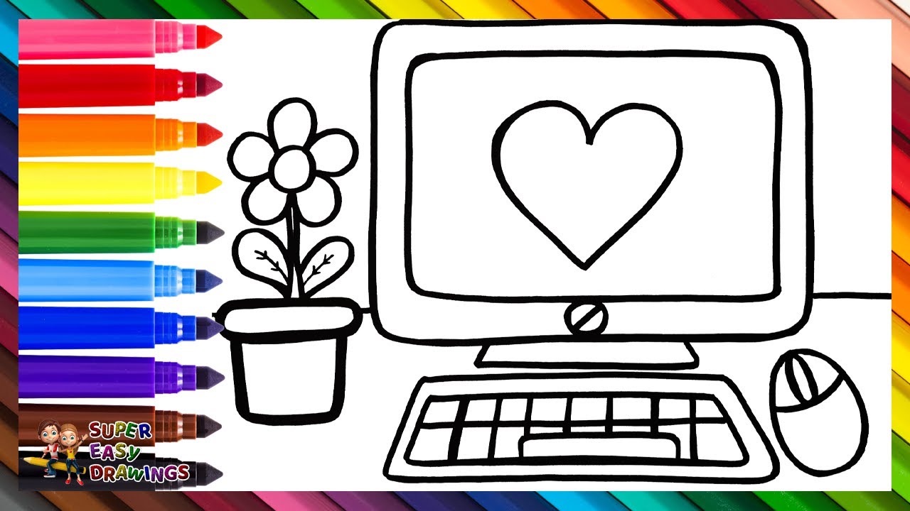How to Draw & Color a Rainbow Computer for Kids 🌈