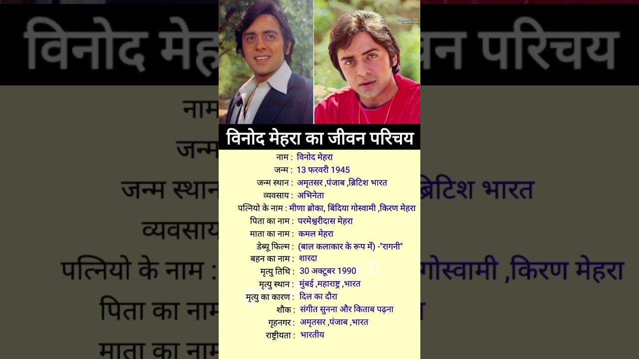 Vinod Mehra Biography 🎬 | Bollywood Legend