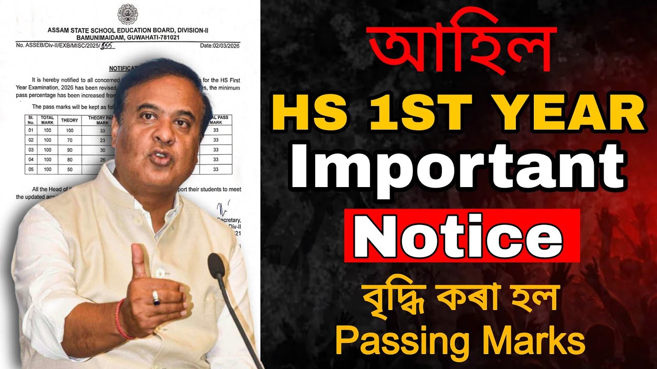 HS 1st Year 2026 Passing Marks Increased | ASSEB Update