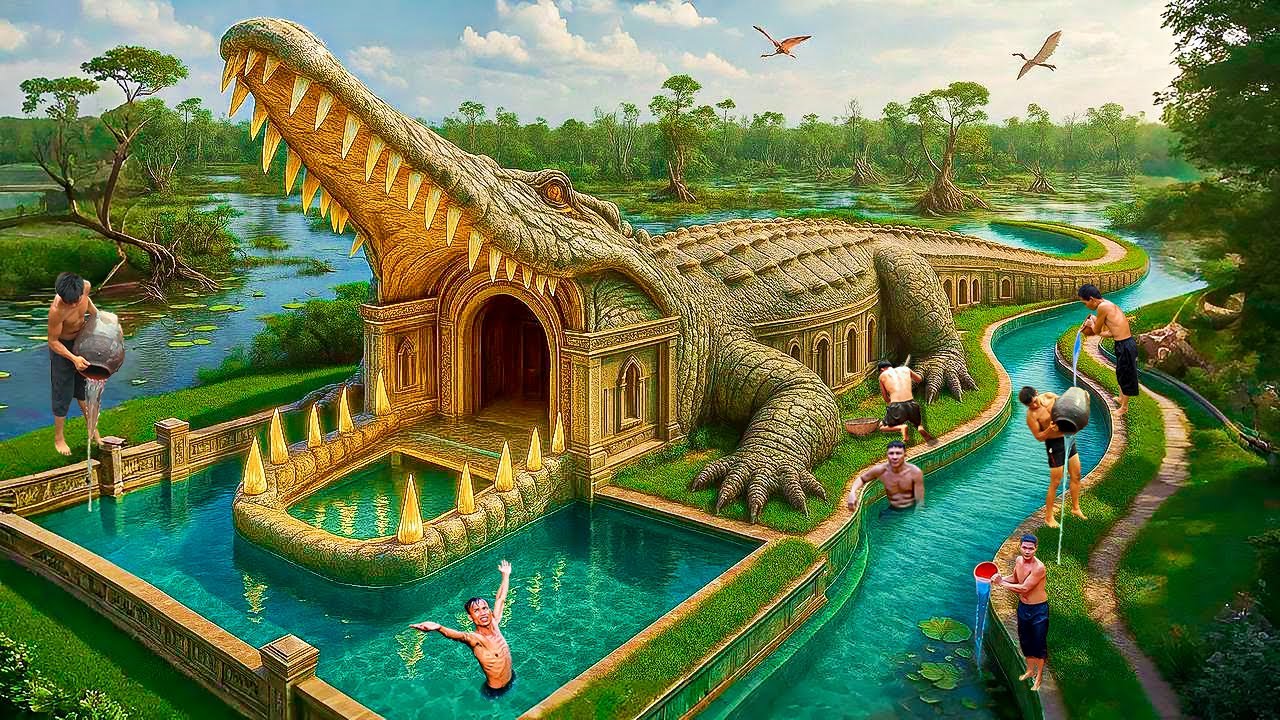 200 Days Crafting an Underground Crocodile Pool with a Magical Slide 🐊