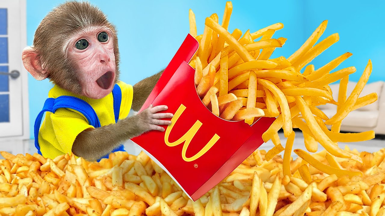 KiKi Monkey's Delicious French Fries & Fast Food Mukbang π
