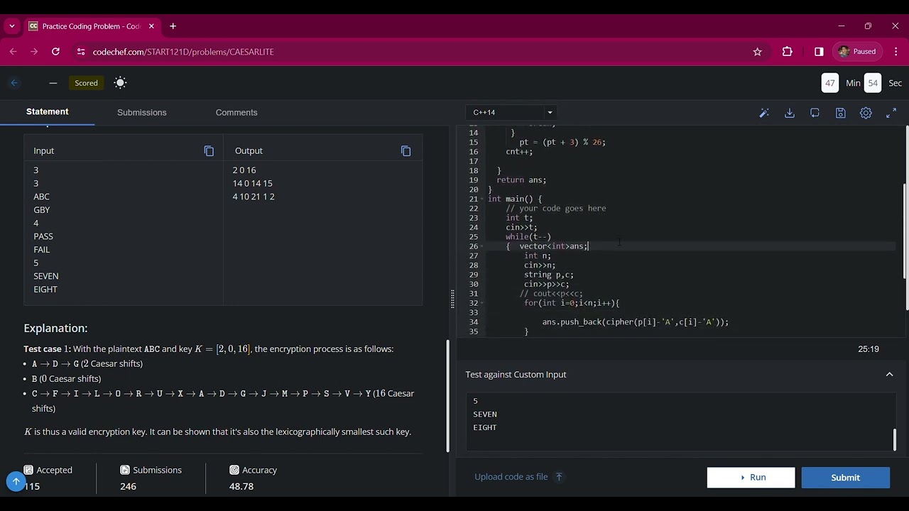 Ceaser Cipher Lite Solution | CodeChef 121 Starter | Cryptography Challenge 🔐