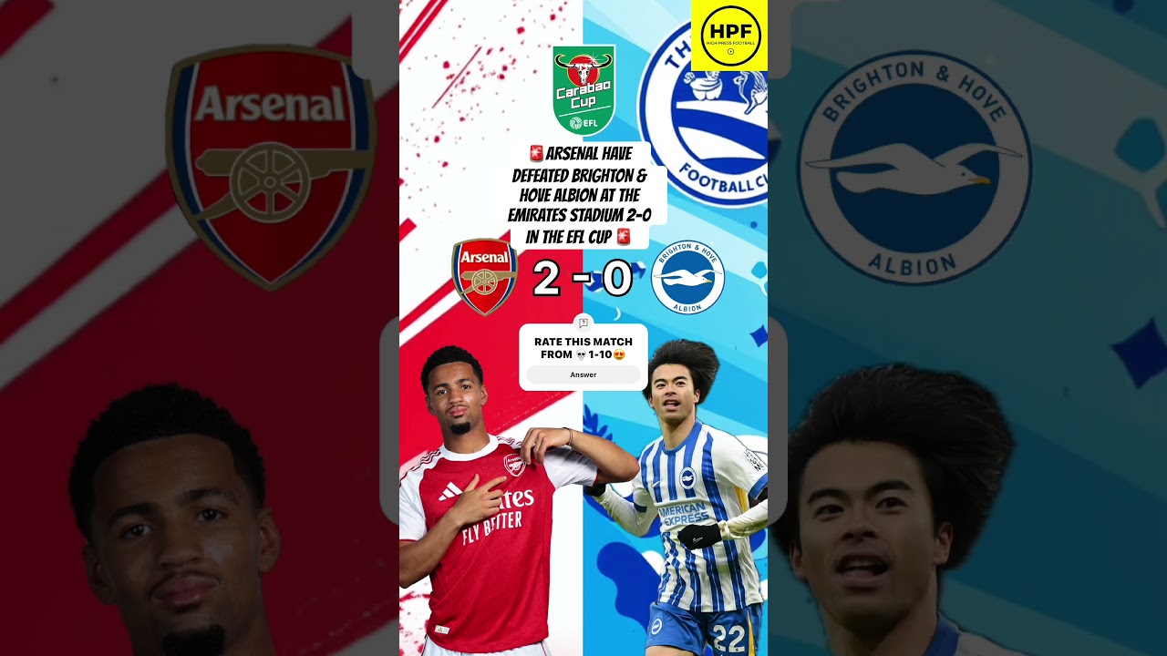 Arsenal Secures 2-0 Victory Over Brighton in EFL Cup at Emirates 🏆