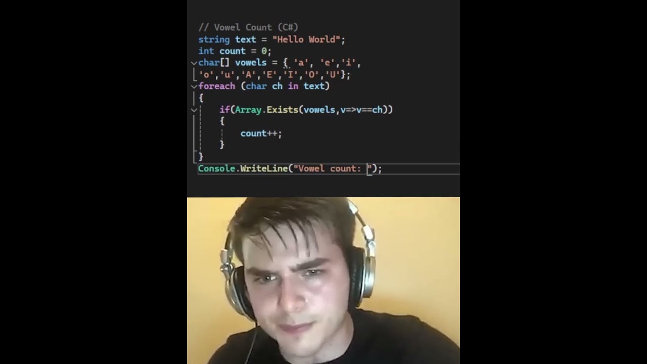 Noob vs. Pro: Counting Vowels in C# 🧑‍💻