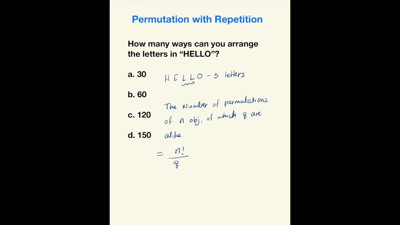 Permutation Part 2 | Repetition in Arrangements | SAT Math Problem
