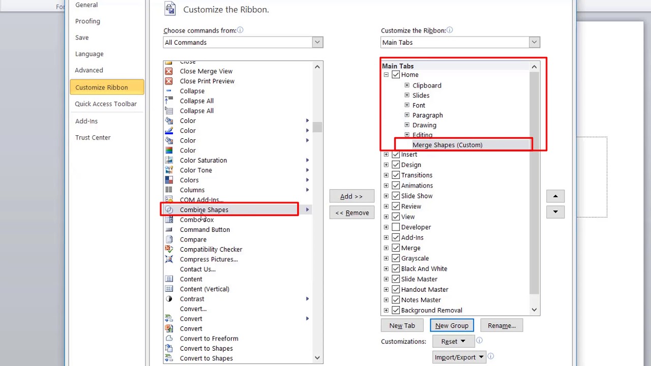Enable Merge Shapes in PowerPoint 2010 | Hindi Guide