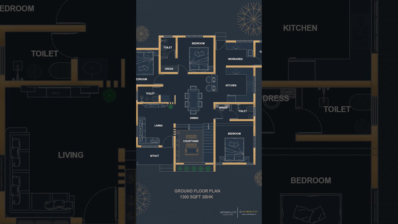 1300 sqft 3BHK Home Plan Design 🏡