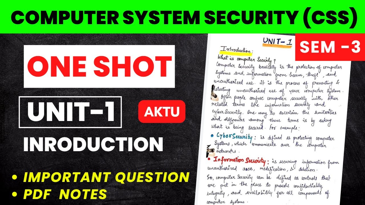 Computer System Security Unit 1 | Quick Guide for AKTU & All Students π