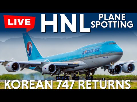 Korean Air 747-8i Returns to HNL/PHNL Honolulu Hawaii - Live Planespotting