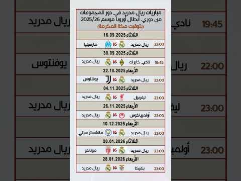 مباريات ريال مدريد في دور المجموعات من دوري أبطال أوروبا 2025/26 #ريال_مدريد #برشلونة #كرة_القدم