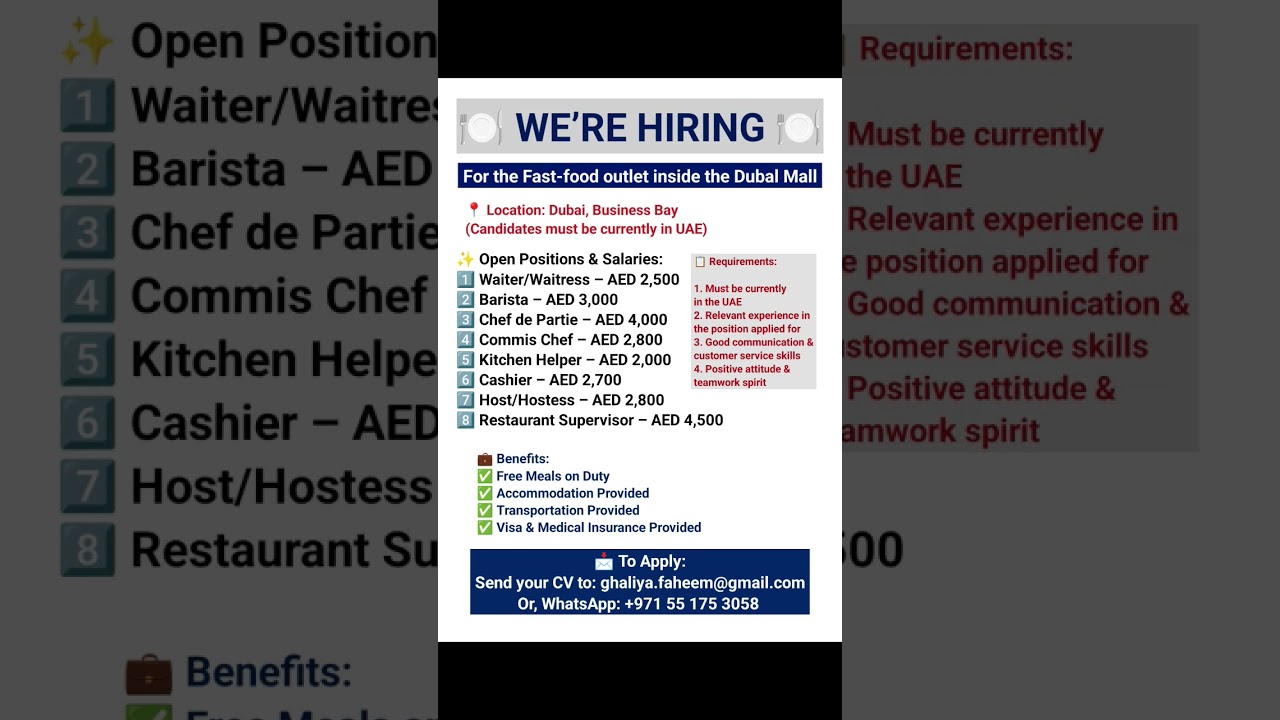 Latest Restaurant Jobs in Dubai 🍽️