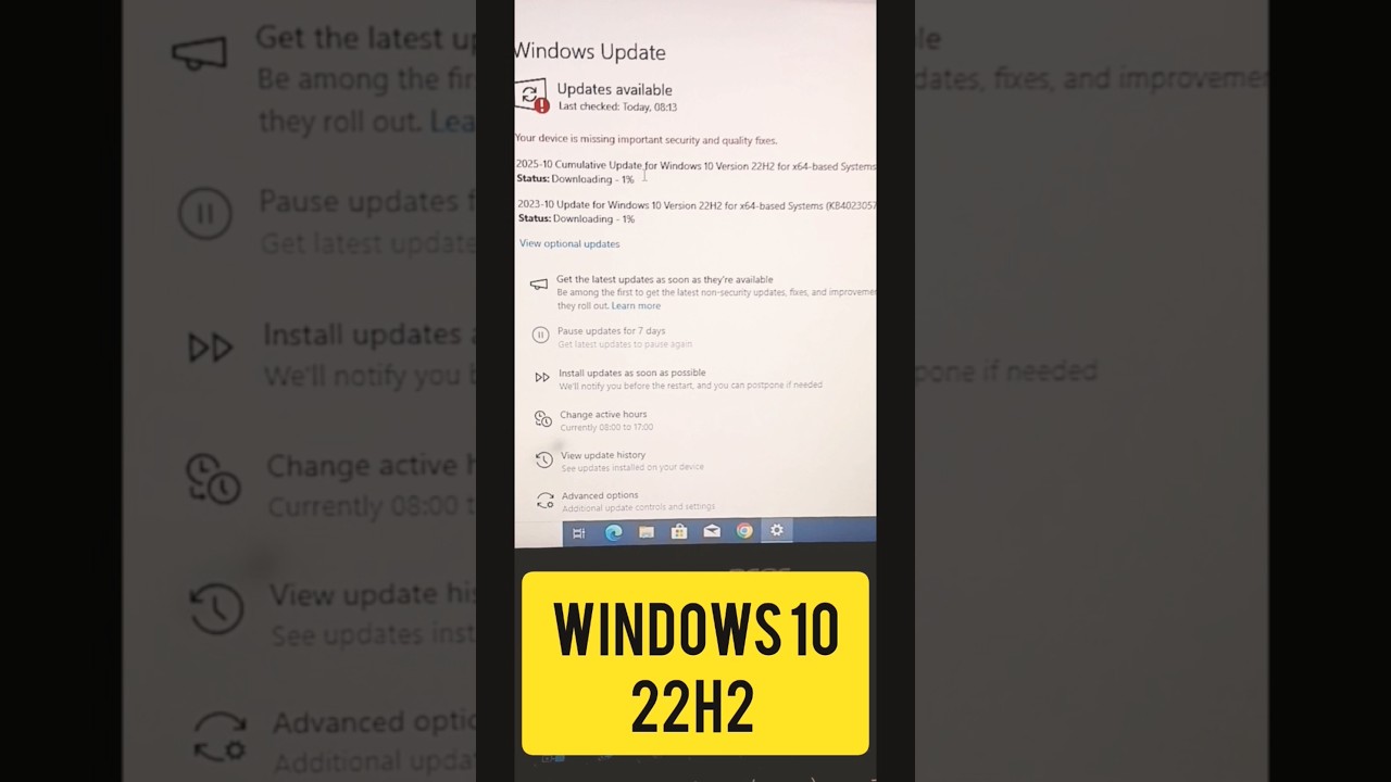windows 10 22H2 cumulative update 2025-10 #shorts