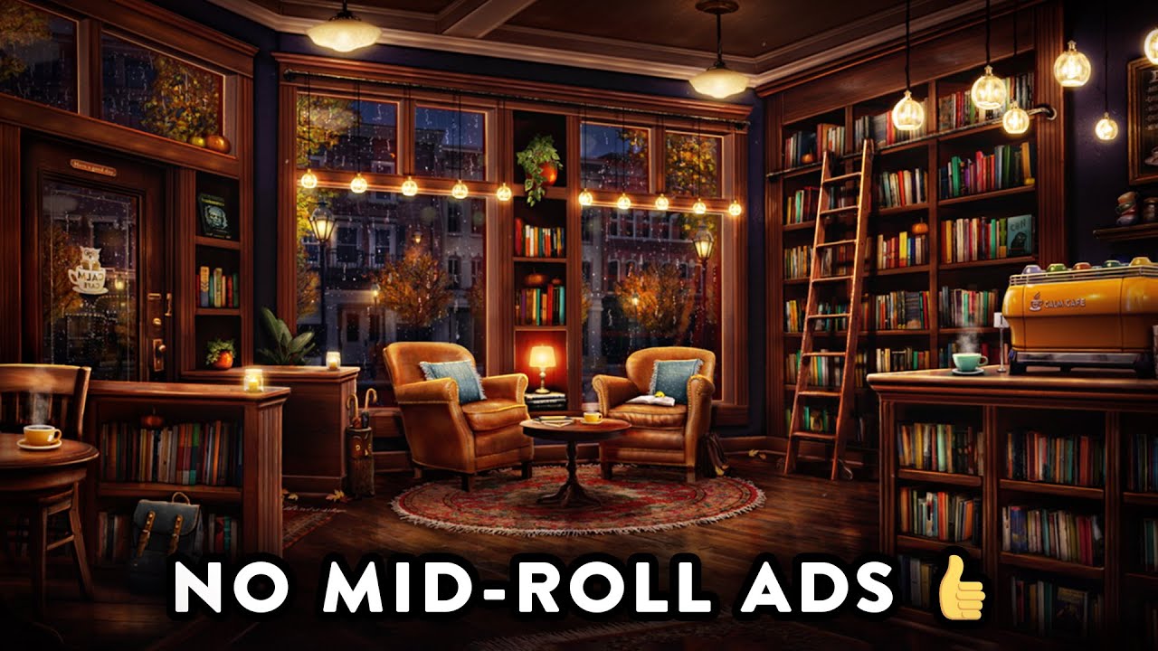 Cozy Fall Coffee Shop & Bookstore Ambience with Relaxing Jazz & Rain Sounds ☕️