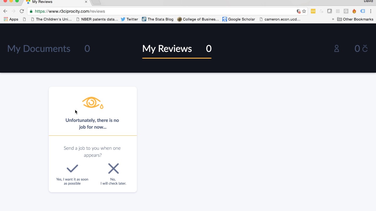 r3ciprocity.com: To get jobs, ensure review tile is selected