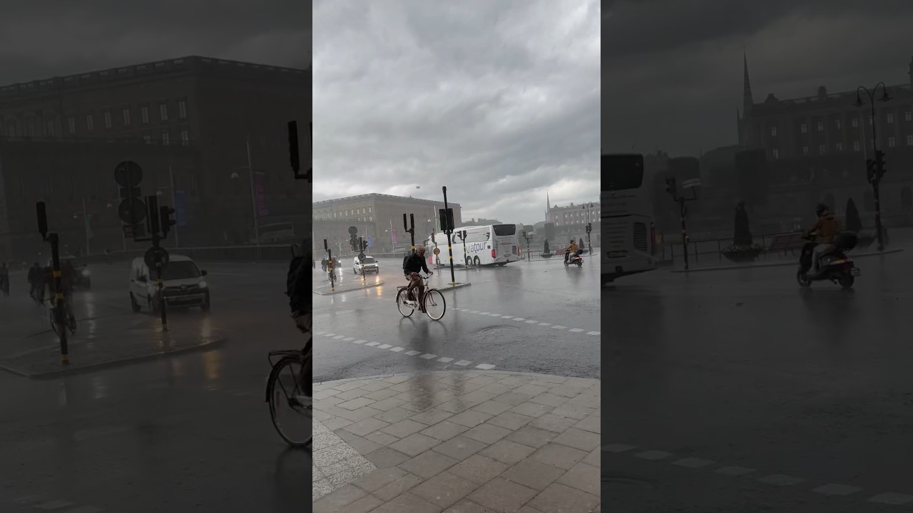 Storm and heavy rain in Stockholm today, but biker was strong 💪 #sweden #stockholm #rain