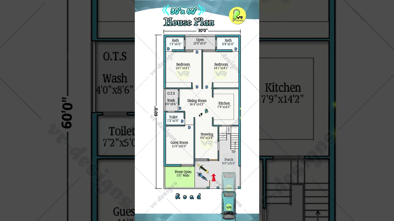 30x60 3BHK House Plan with Parking π
