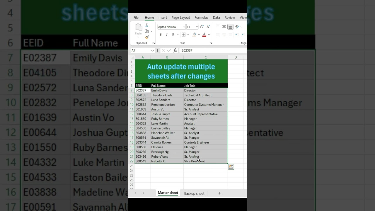 Link Master & Backup Sheets in Excel π