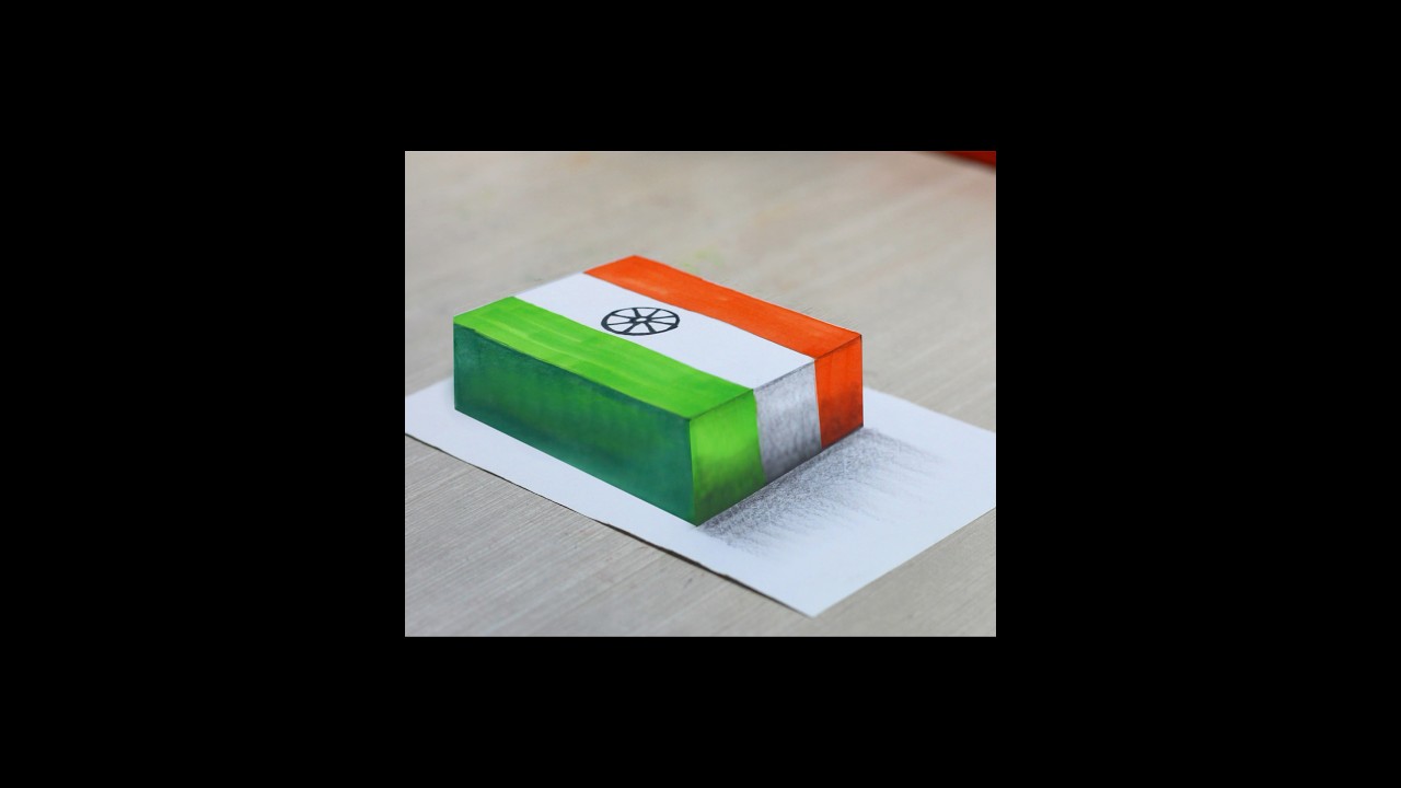 Easy 3D Indian Flag Drawing ๐ฎ๐ณ