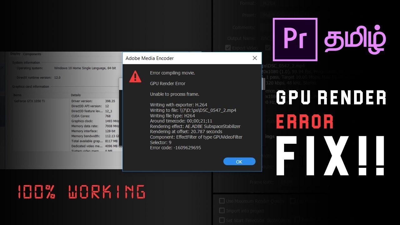 Fix GPU Render Error in Adobe Premiere Pro Tamil 🎥