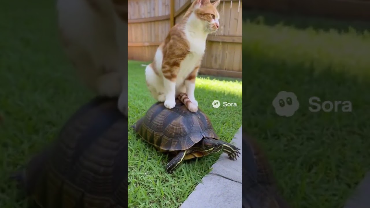 SORA 2 – Ultra-Realistic AI Video: A Cat Riding a Turtle in 4K 😻🐢 (Looks Totally Real!)