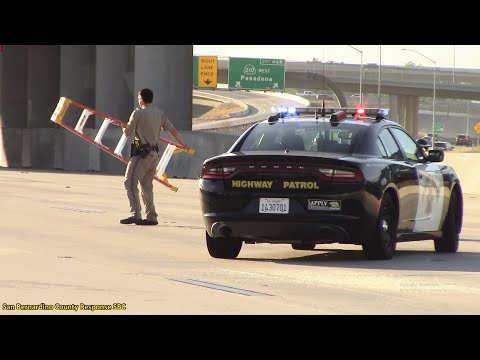 Inland CHP Traffic Break. I-215 S Just S/O 27th St On-Ramp For Ladder In Middle Lanes