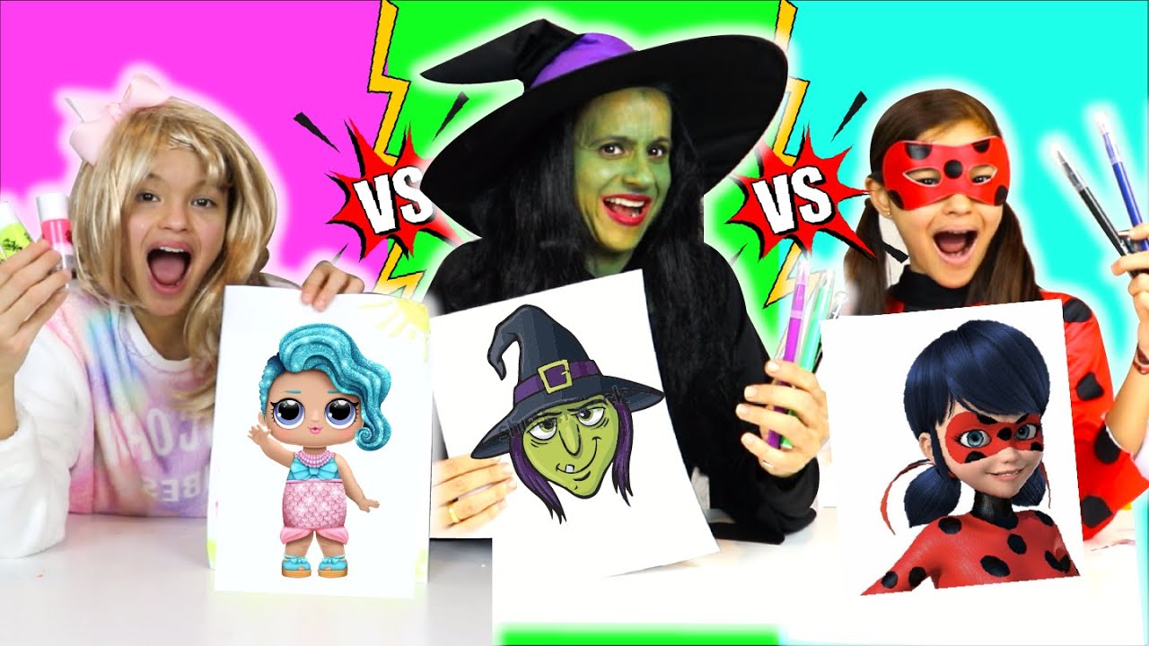 Colorindo com 3 Cores na Escola da Vivi! Bruxinha Memeia, Ladybug e Patricinha 🖍️