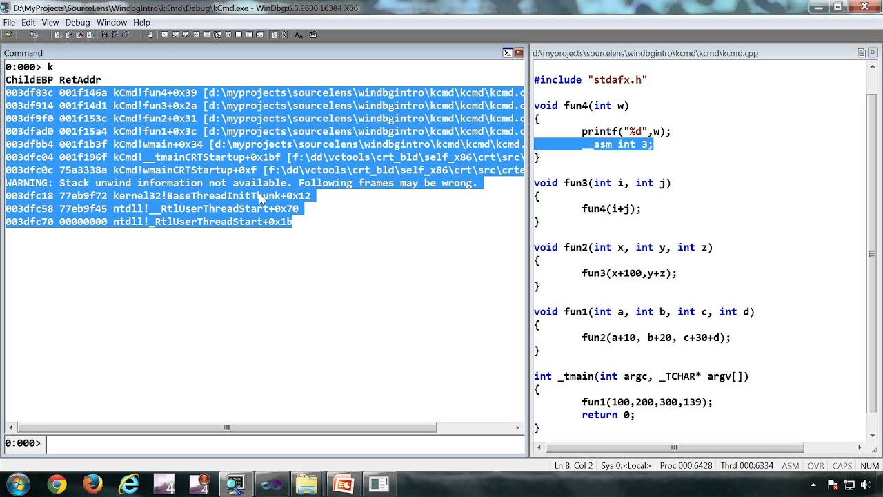 Windbg Series 1 Part 8: Commands k for Call Stack