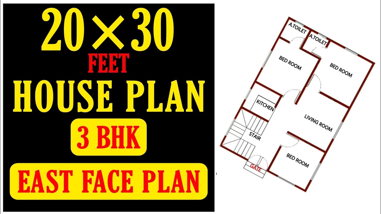 20x30 East-Facing 3BHK House Plan 🏡