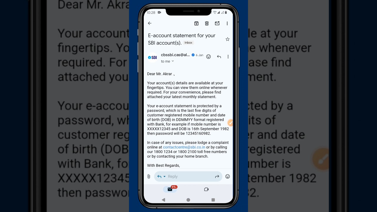 SBI Account Statement Password Information
