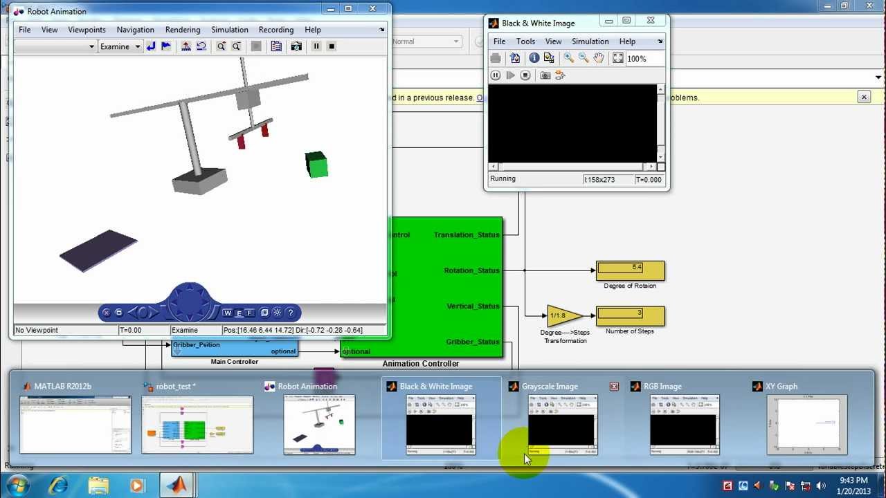 Robot Control Simulation and Animation with Feedback and Image Processing in MATLAB