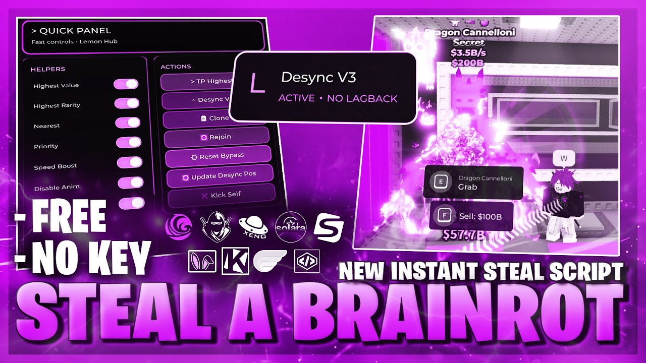 π§ Steal A Brainrot Script NO KEY β Brainrot Spawner, Desync V3, Anti-Grab, Fast Steal & More! β‘