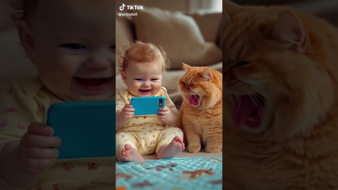 Bébé et chat qui rient ensemble 🐱😊