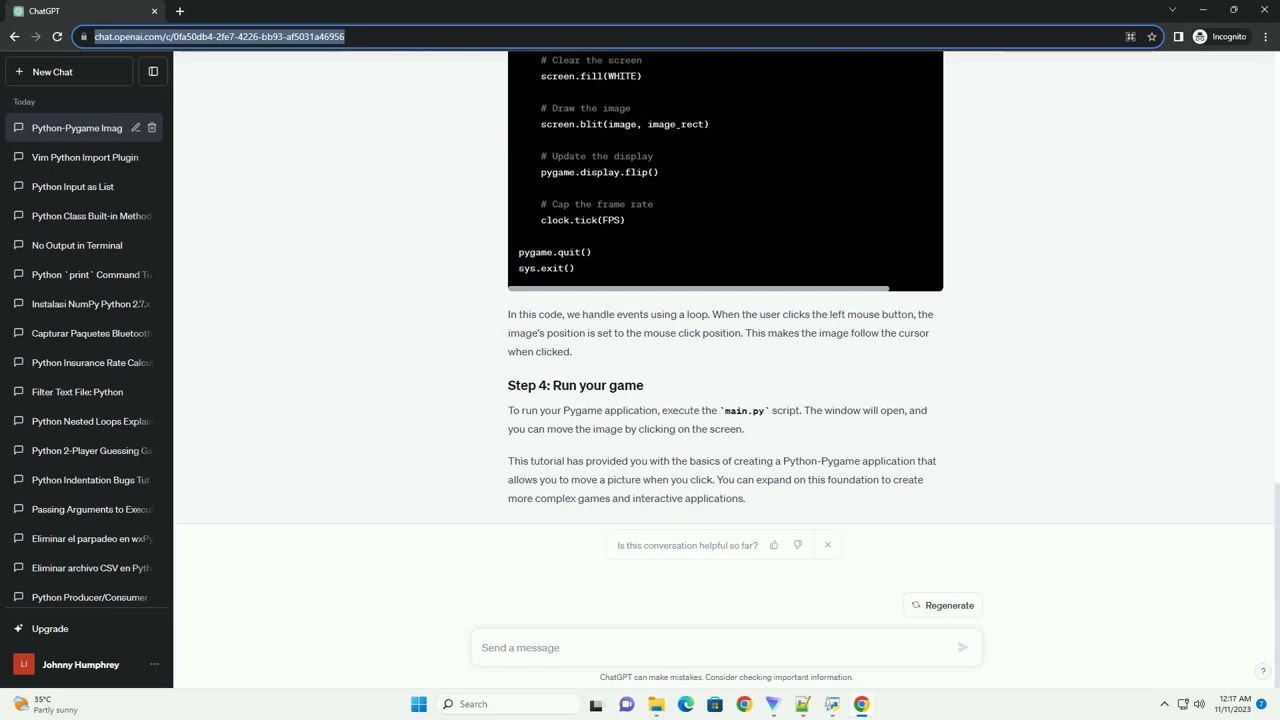 Python Pygame: Moving an Image on Click