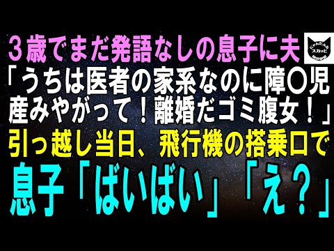 【スカッとする話】3歳でまだ発語なしの息子に夫「うちは医者の家系なのに障〇児なんぞ産みやがって！離婚だゴミ腹女！」引っ越し当日、飛行機の搭乗口で息子「ばいばい、パパ」「え？」実はｗ【修羅場】