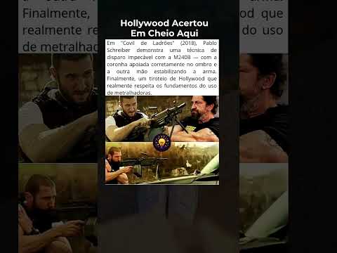 Em "Covil de Ladrões" (2018), Pablo Schreiber demonstra uma técnica de disparo impecável com a M240B